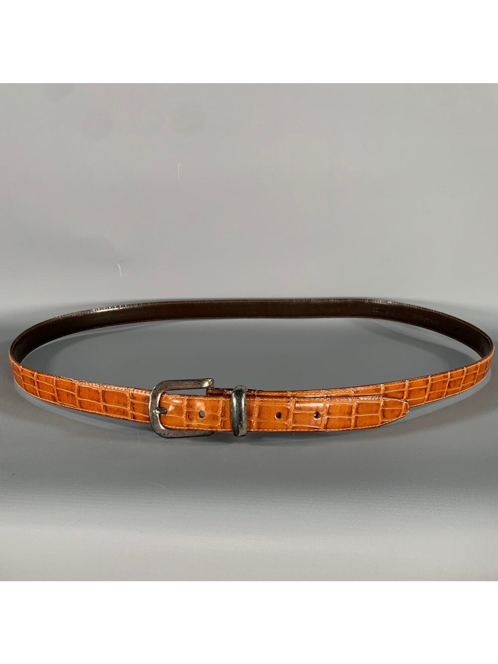 NO BRAND Brown Cognac Alligator Leather Belt